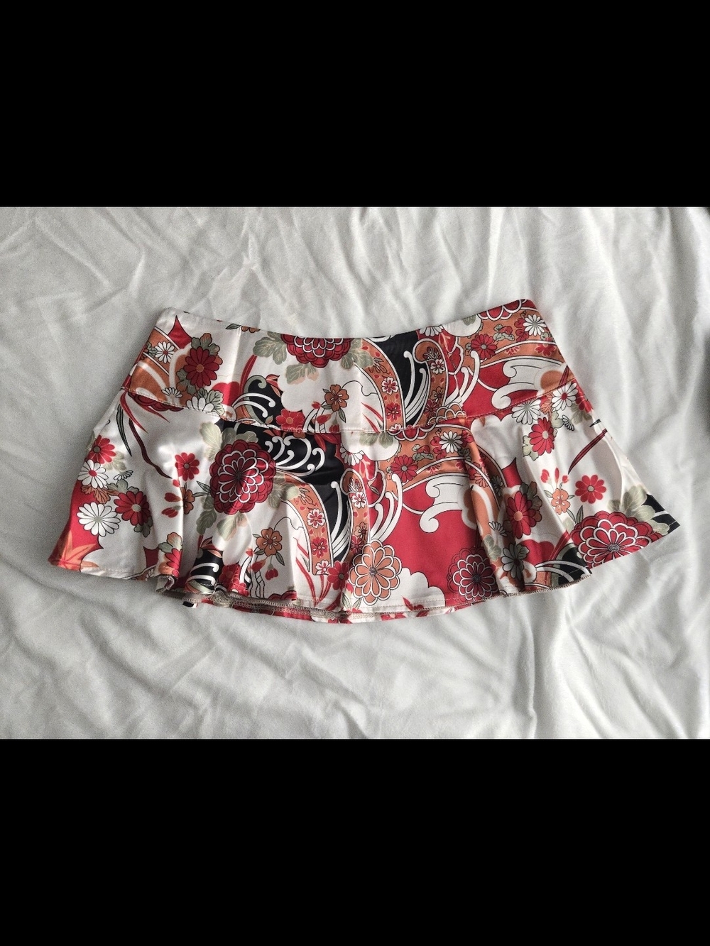 Red Oriental Floral Mini Skirt